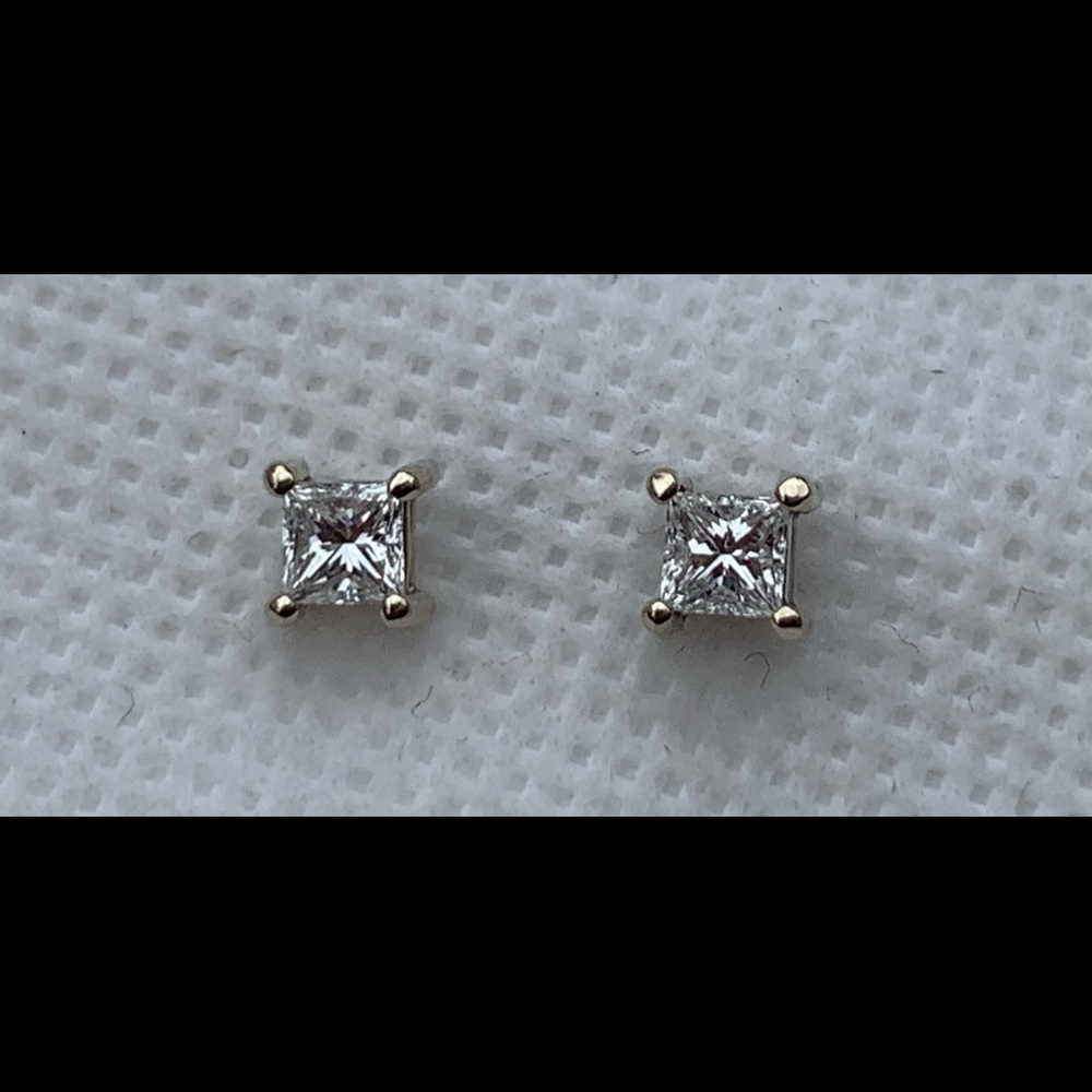 14K Gold Princess Cut Diamond Stud Earrings .60CTW